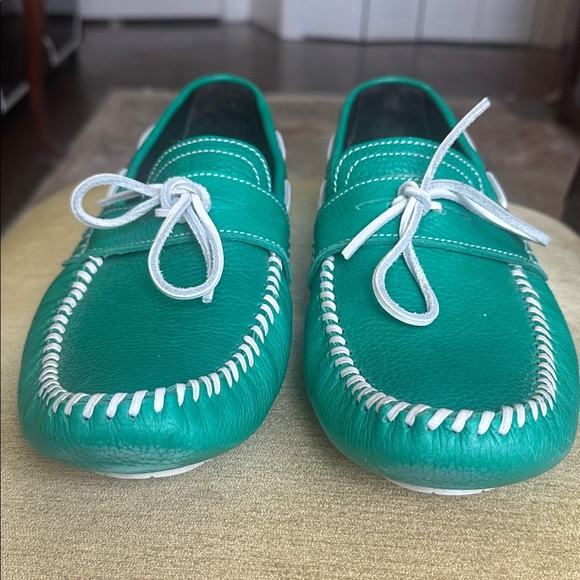 Jimmy Choo Men\'s Green Leather Loafers Moccasins with White Accents Size US 13 main image 10